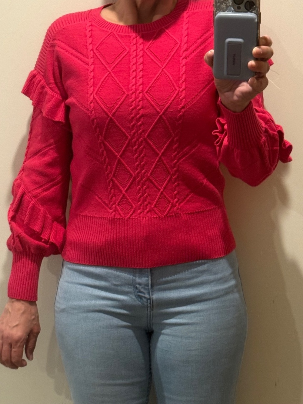 White House Black Market Hot Pink Ruffled Sweater size S